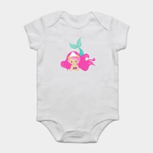 Cute Mermaid, Pink Hair, Little Mermaid, Starfish Baby Bodysuit